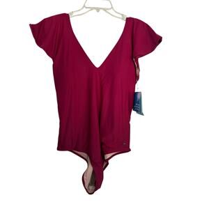 NWT Coolibar One Piece Swimsuit Coconut Grove Flutter Sleeve Purple Size Large